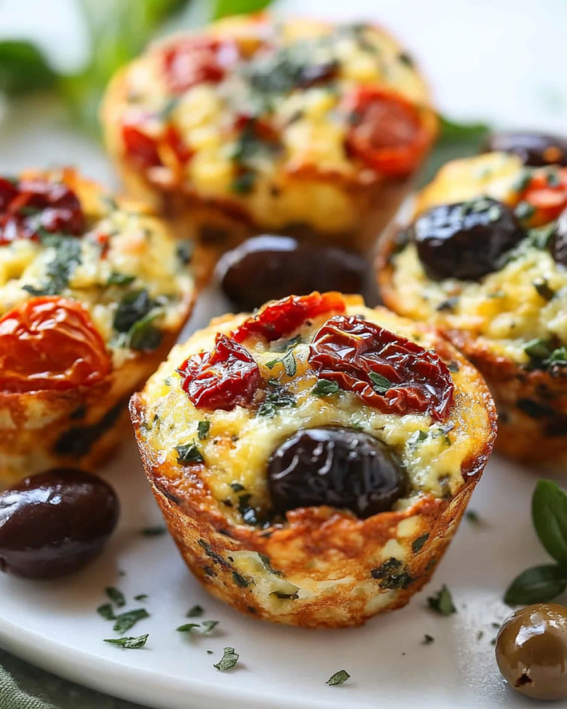 Muffins de Huevo Mediterráneos con Tomate Seco y Aceitunas Kalamata