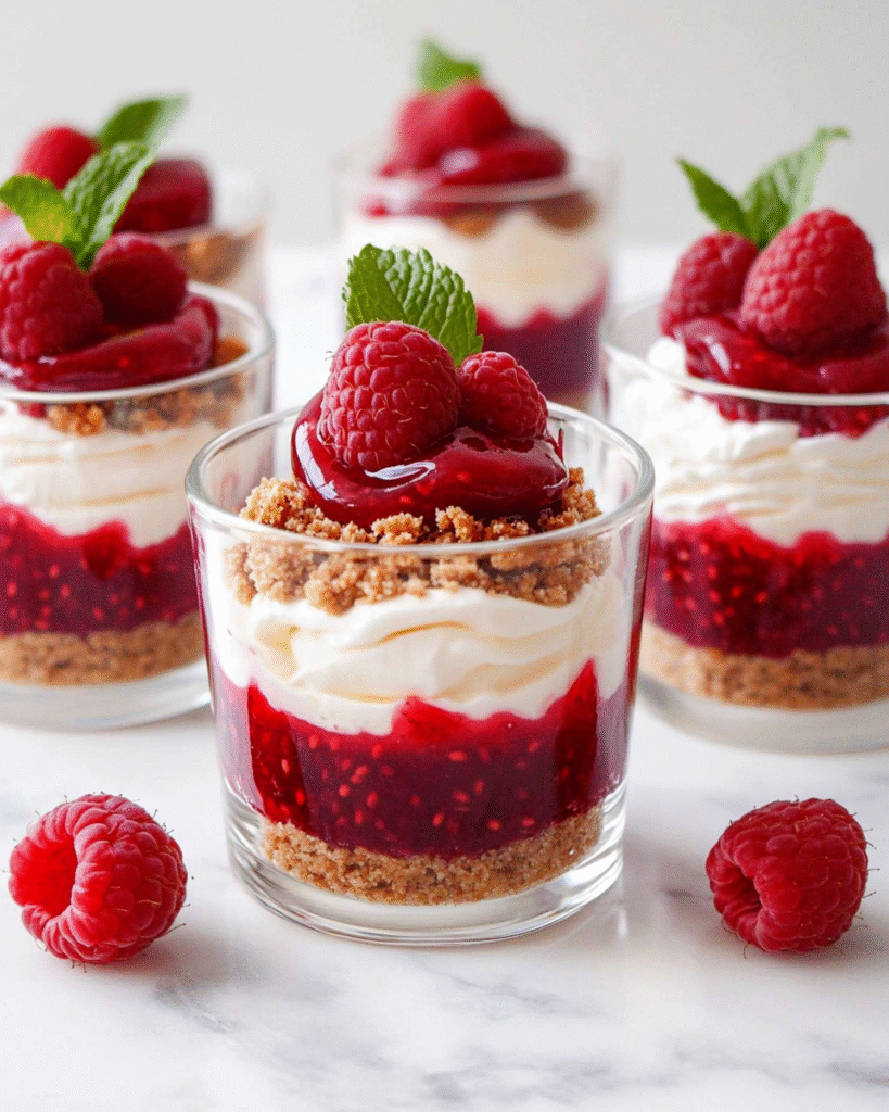 Parfait de Cheesecake de Frambuesa sin Hornear para San Valentín