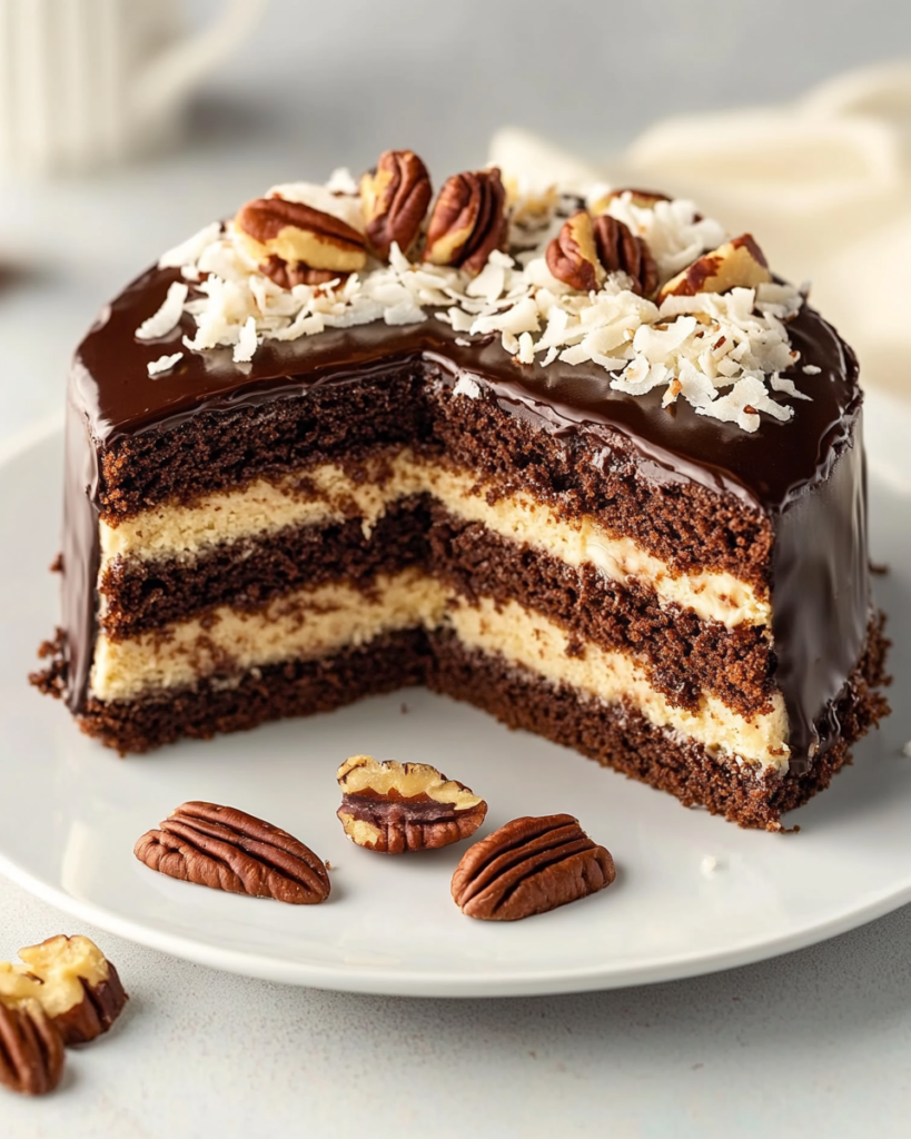 Pastel Alemán de Chocolate con Relleno de Coco y Nueces