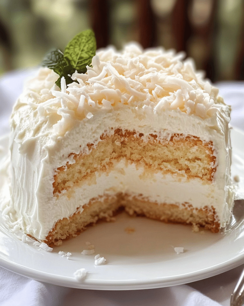 Pastel de Coco con Cobertura de Crema Batida