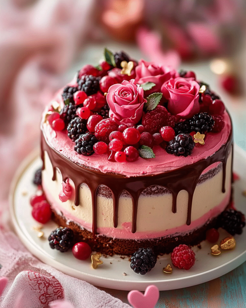 Pastel de San Valentín con Corazón de Fresa