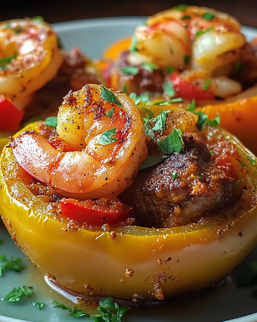 Pimientos Rellenos Cajún Surf y Turf