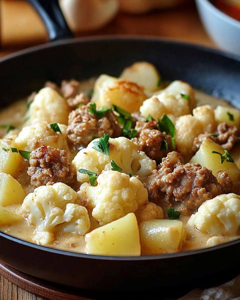 Salteado Cremoso de Carne Picada con Coliflor y Patatas