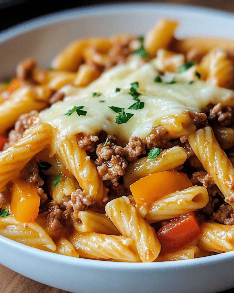 Sartén de Pasta con Carne y Queso