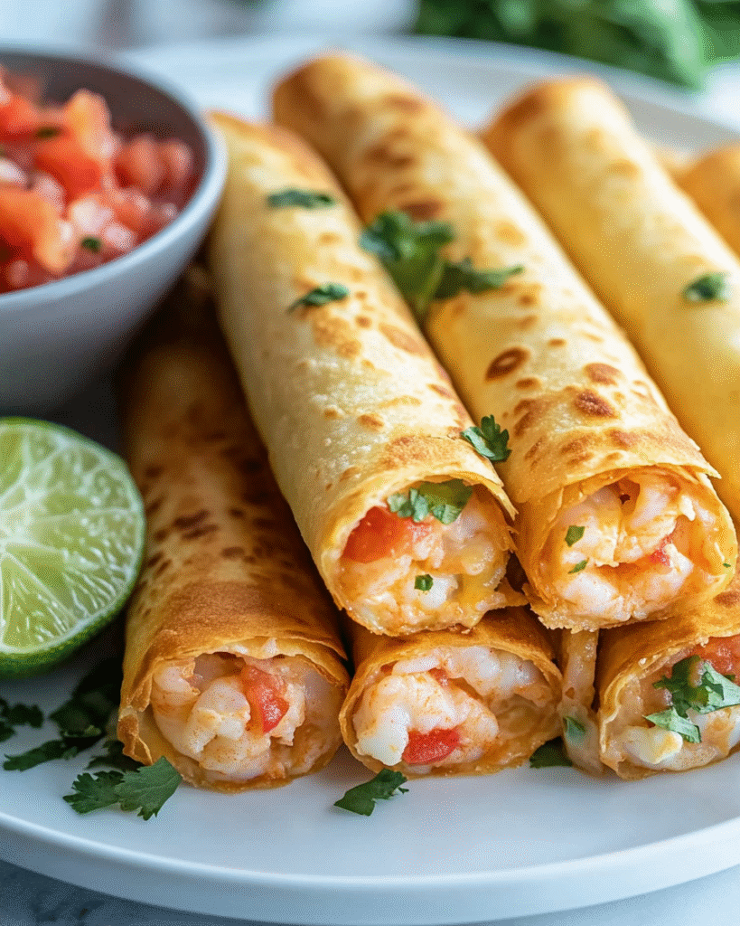 Taquitos de Queso Cremoso con Cangrejo y Camarones