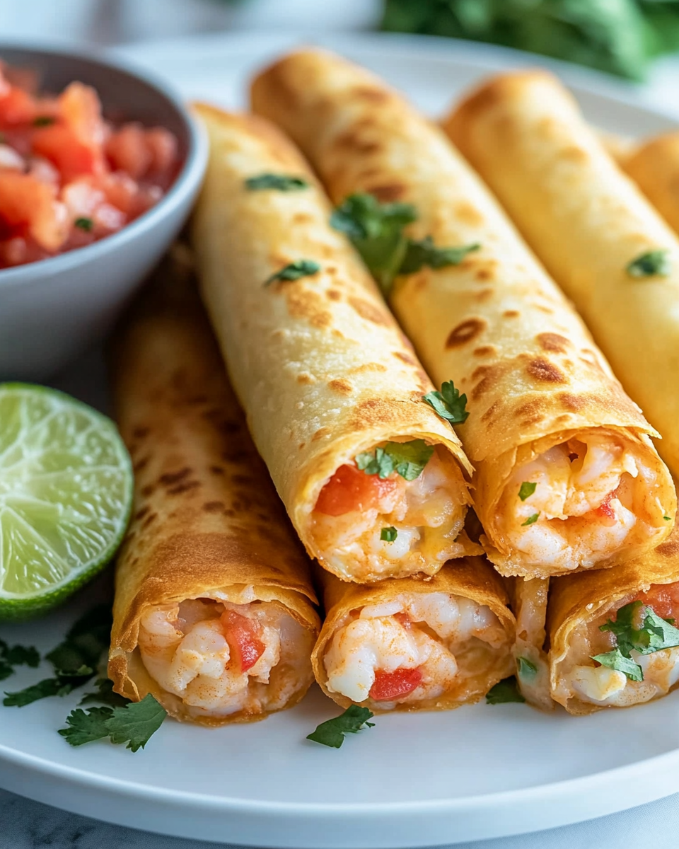 Taquitos de Queso Cremoso con Cangrejo y Camarones