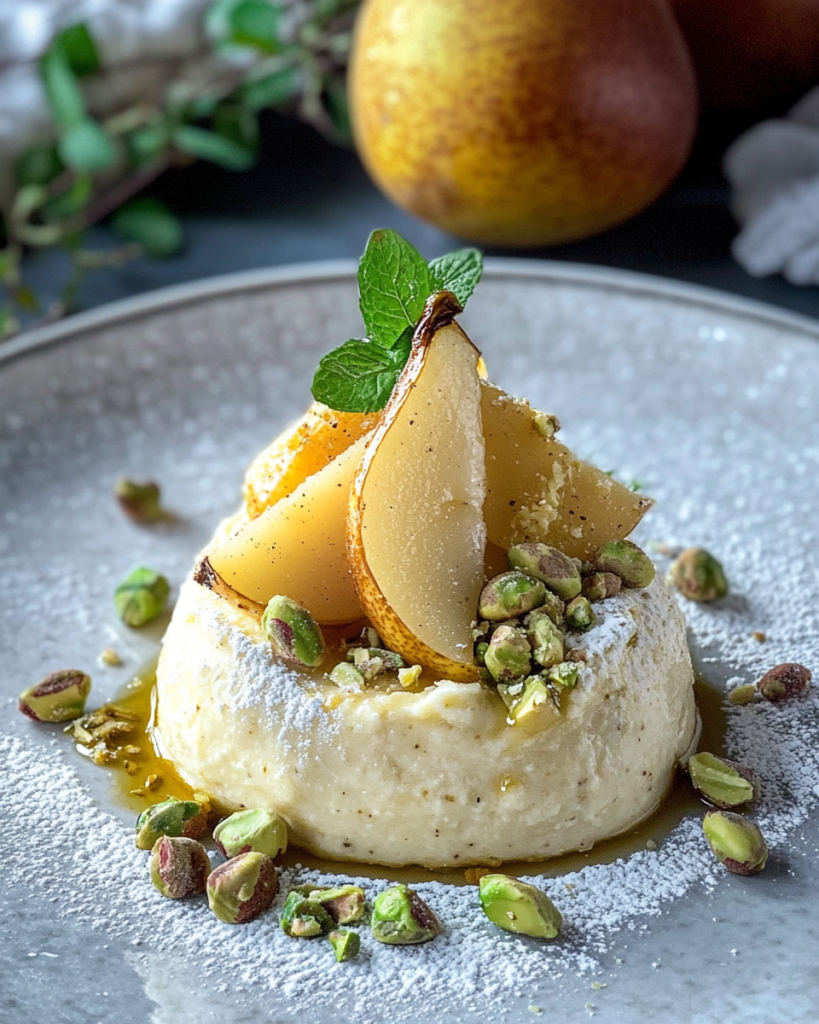 Tarta de Ricotta al Horno con Pistachos y Peras