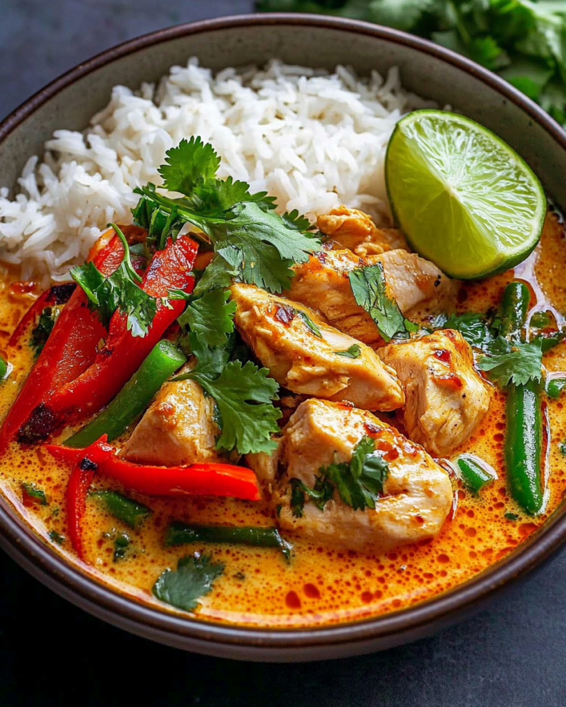 Tazones de Pollo al Curry Rojo Tailandés Cremoso