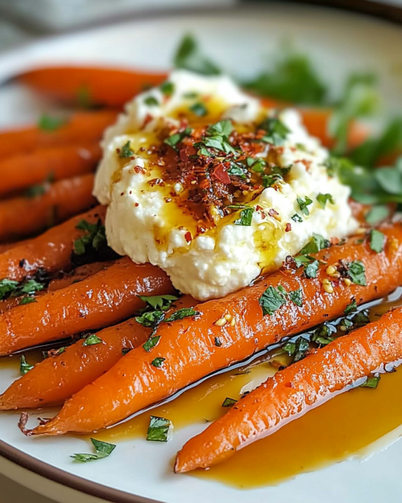 Zanahorias Asadas con Ricotta Batida y Miel Picante