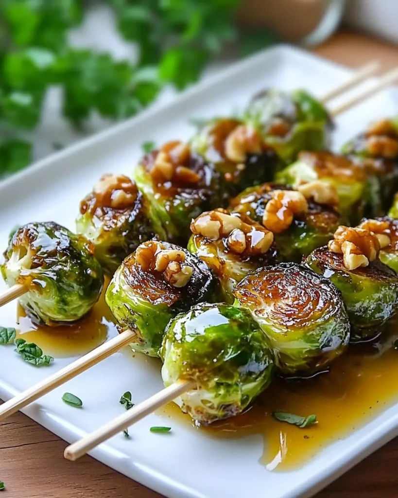 Brochetas de Coles de Bruselas Caramelizadas con Miel de Nueces First Image First Image
