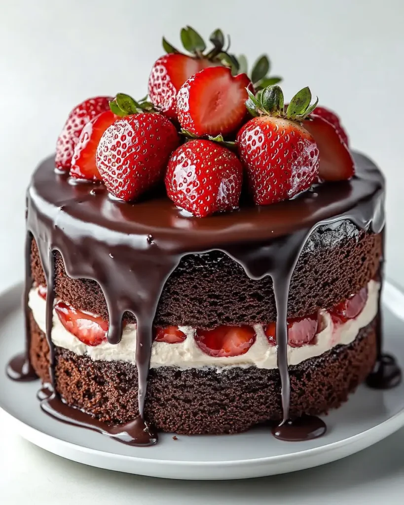 Pastel de Chocolate con Relleno de Fresas Frescas First Image First Image