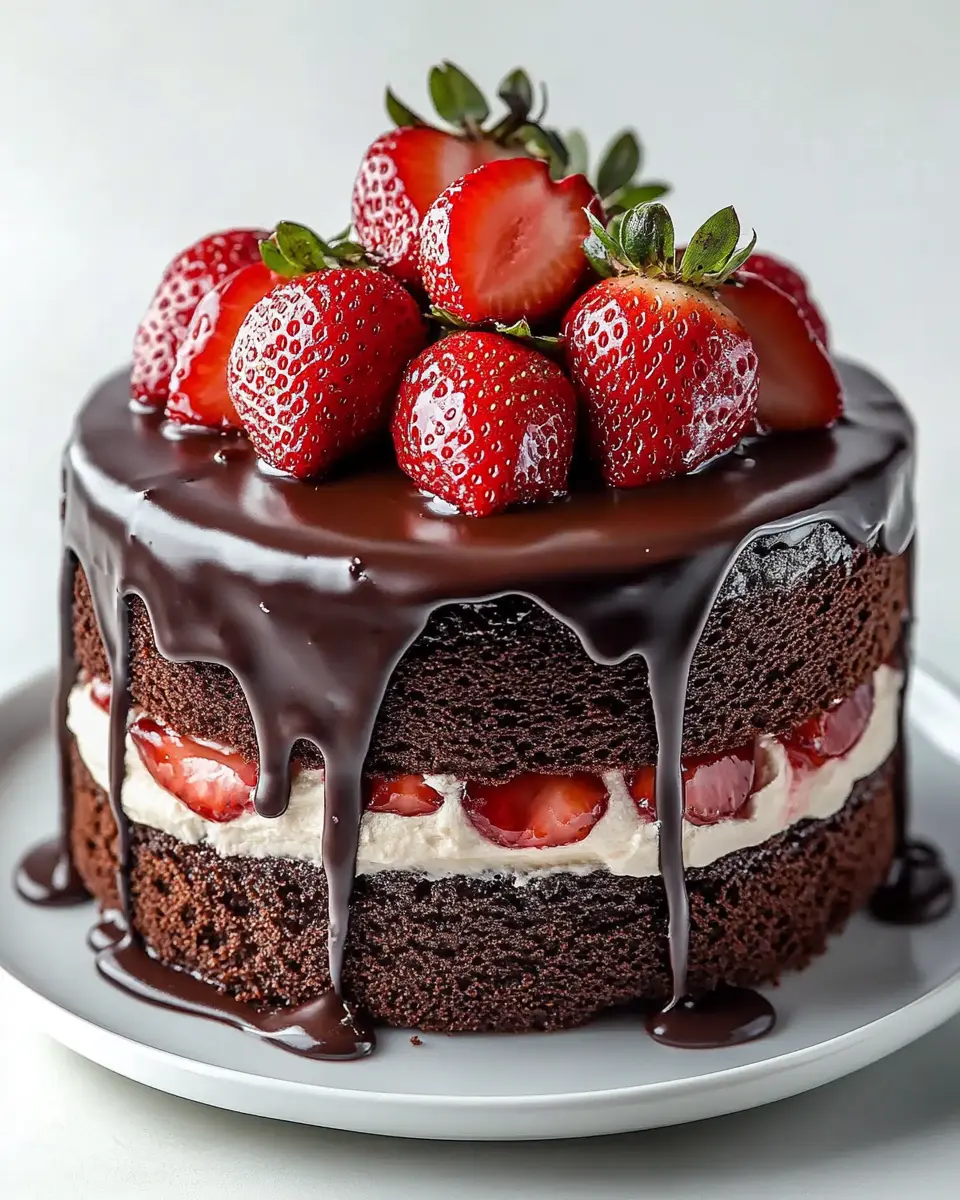 Pastel de Chocolate con Relleno de Fresas Frescas First Image First Image
