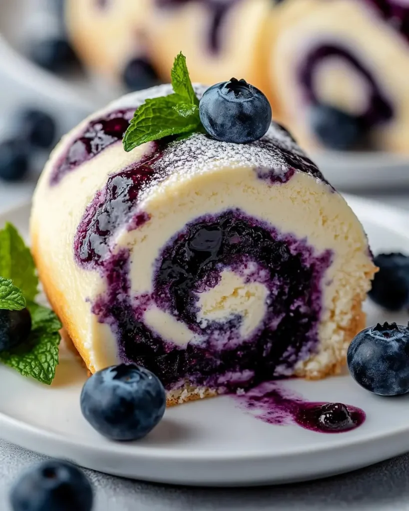 Rollo de Cheesecake con Remolino de Arándanos First Image First Image