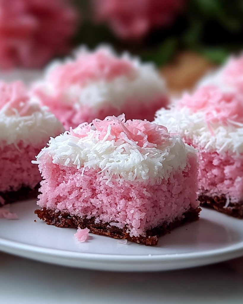 Barras de Pastel de Coco Rosa