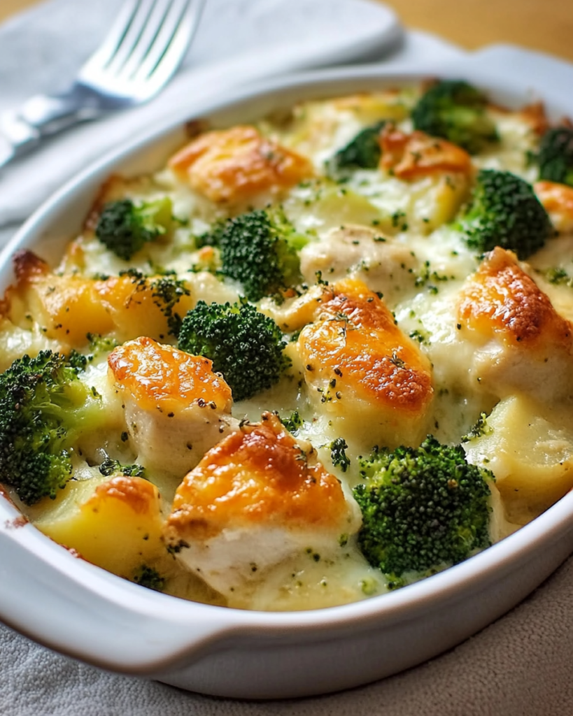 Cazuela de Pollo, Brócoli y Papa al Horno