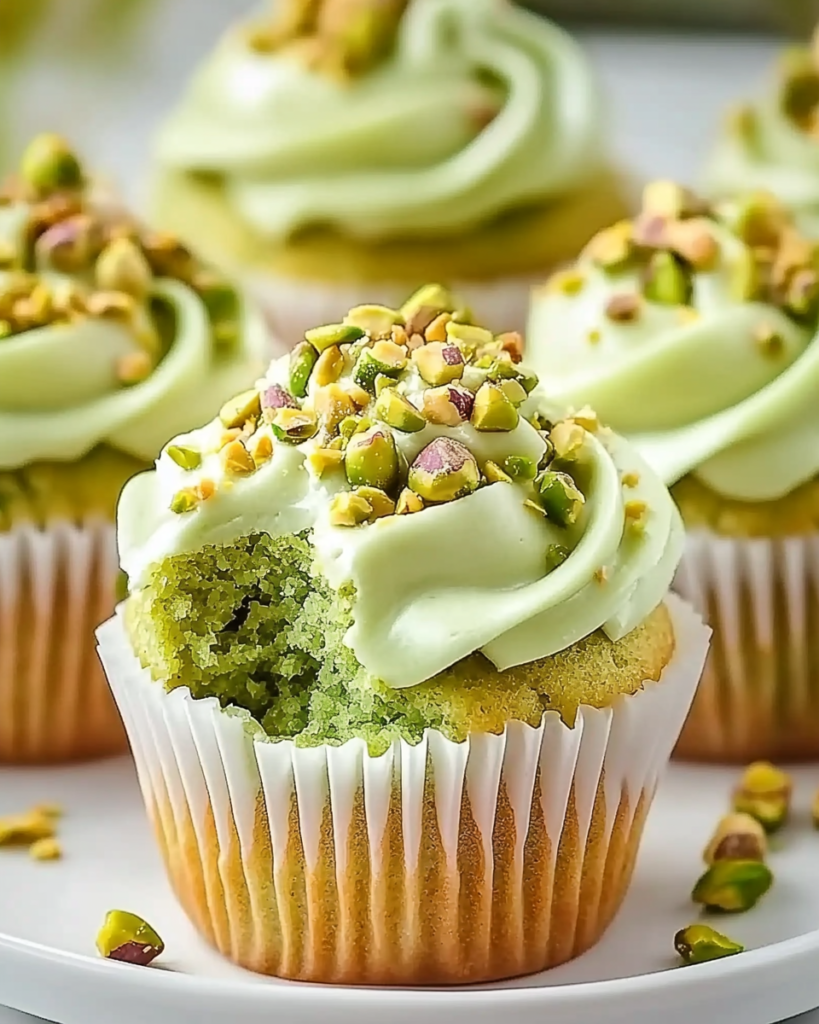 Cupcakes de Pistacho con Glaseado de Mantequilla de Vainilla