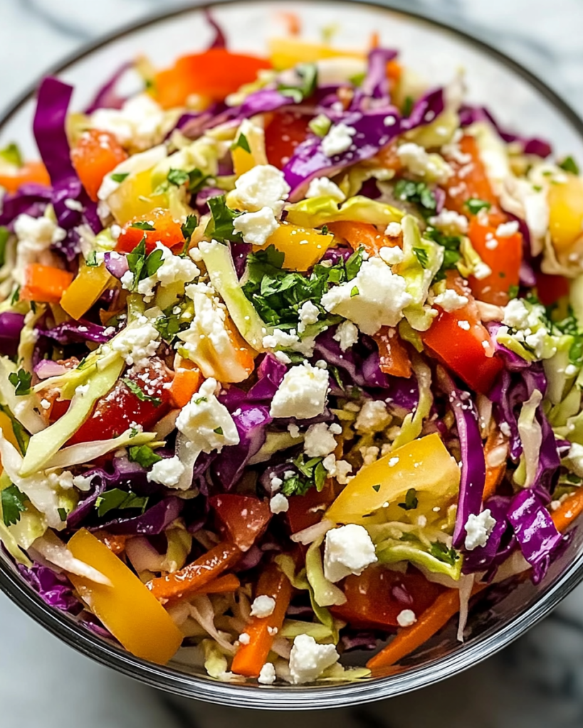 Ensalada Griega de Repollo Crujiente y Cítrica