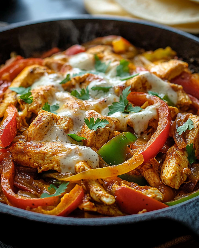 Fajitas de Pollo con Queso en Sartén