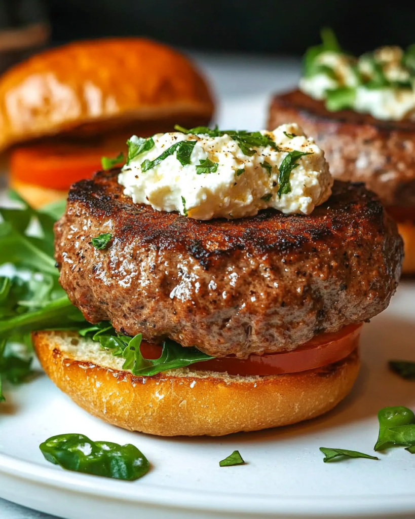 Hamburguesas de Res Rellenas de Feta y Bajas en Carbohidratos