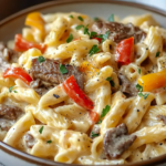 Pasta Cremosa al Estilo Philly Cheesesteak