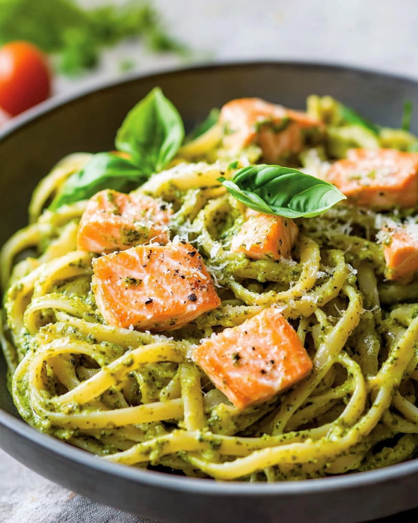 Pasta Cremosa con Salmón y Pesto