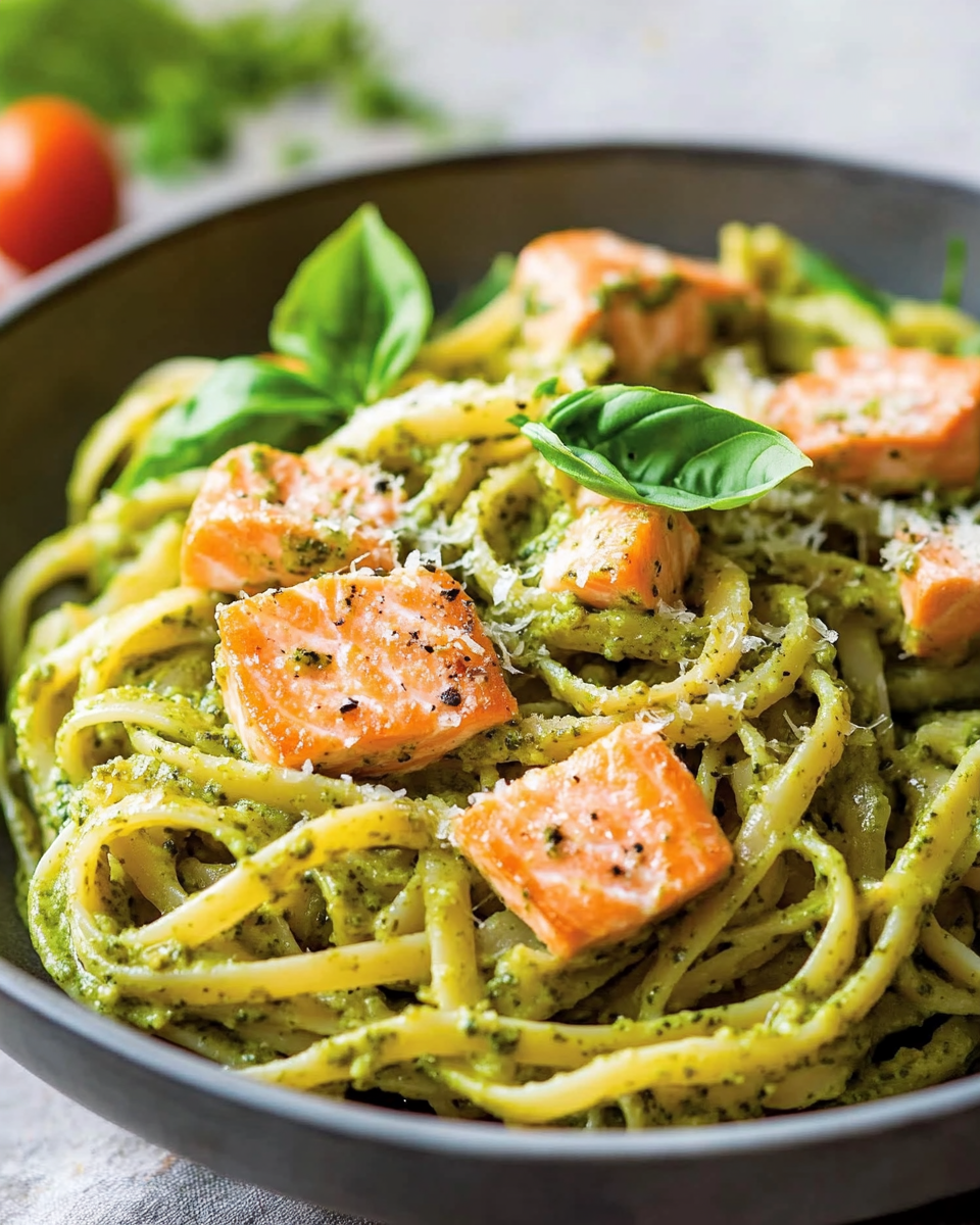 Pasta Cremosa con Salmón y Pesto