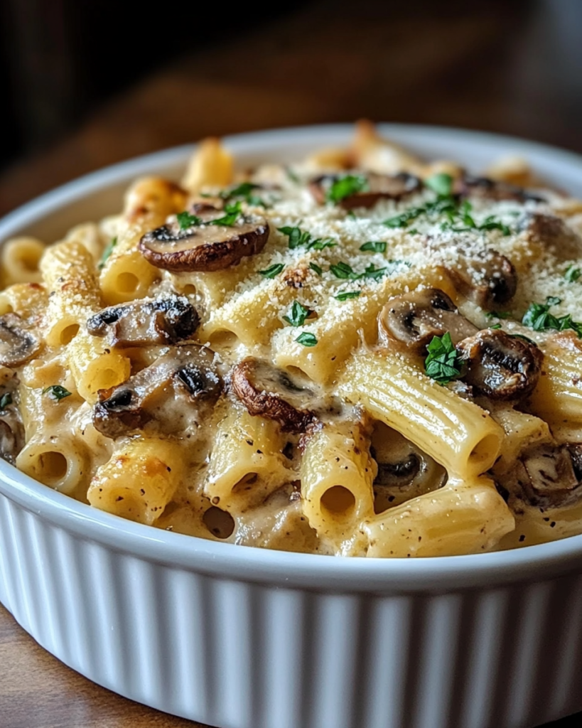 Pasta al Horno con Champiñones Cremosos al Estilo Mediterráneo