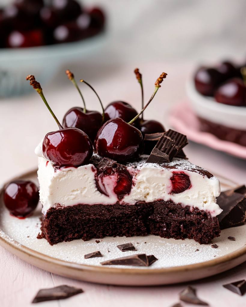 Pastel Helado de Cereza Negra con Base de Brownie de Chocolate