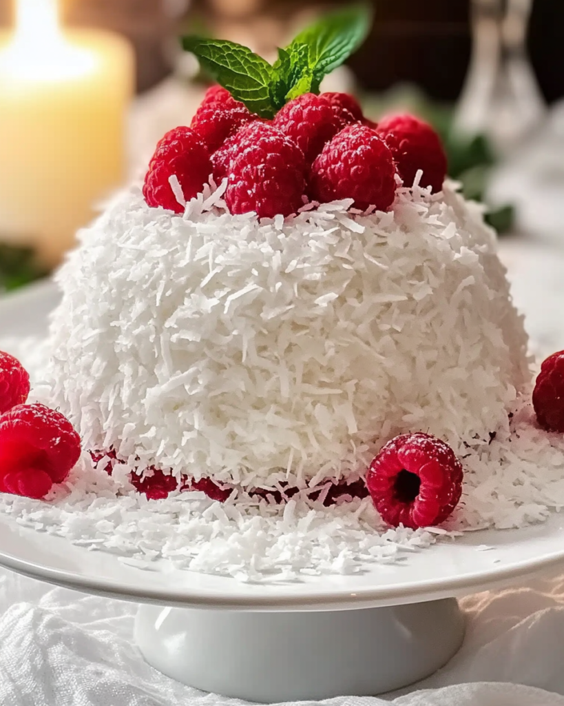 Pastel de Nieve de Coco y Frambuesa