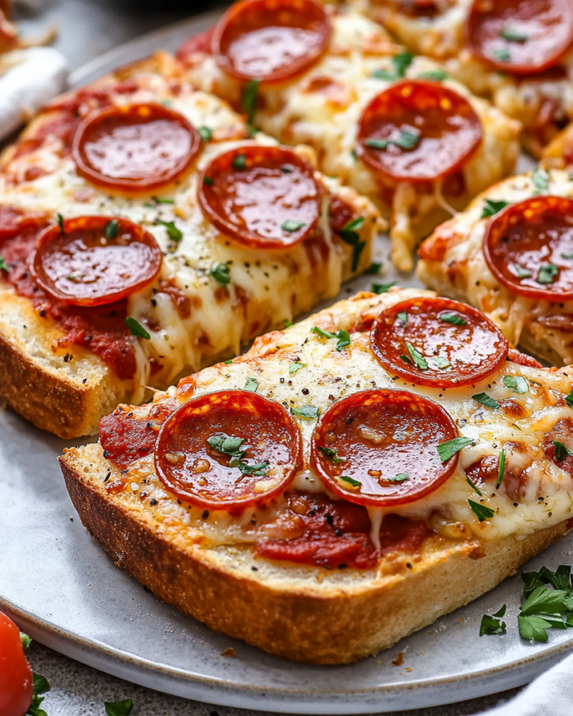 Pizza de Pan Francés con Mantequilla de Ajo, Pepperoni y Queso