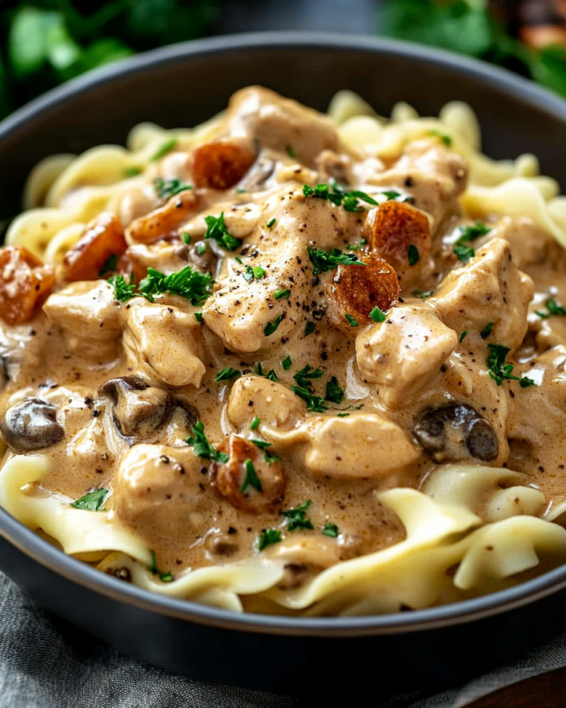 Pollo Stroganoff Dorado con Semilla de Wattleseed