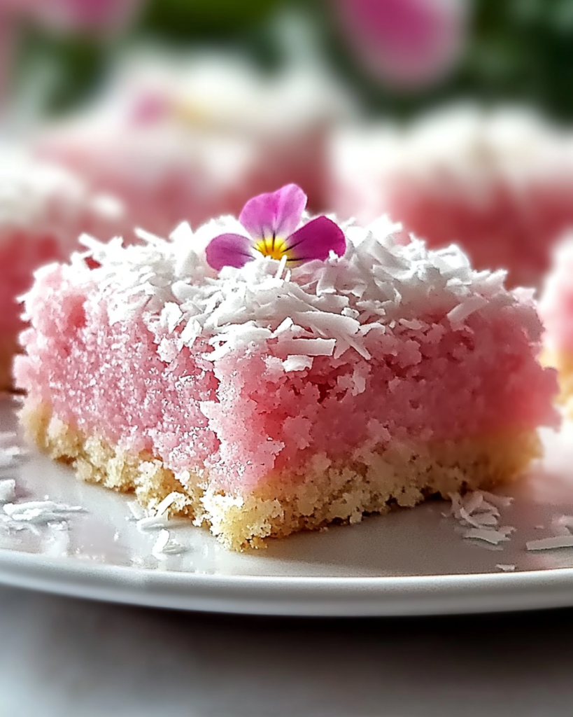 Barras de Pastel de Coco Rosa que Sorprenden