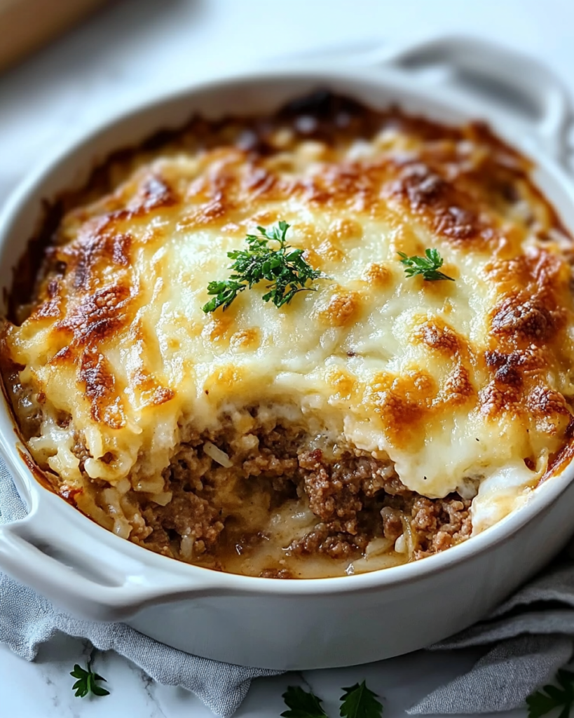 Cazuela de Arroz con Cebolla Francesa y Carne Picada