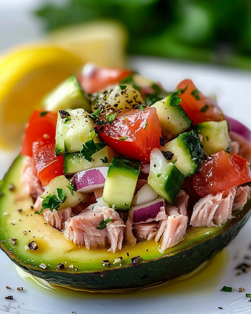Ensalada Mediterránea de Atún en Aguacates Rellenos