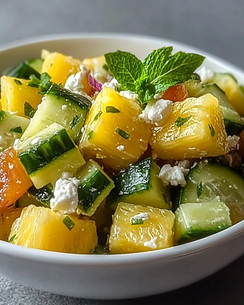 Ensalada Refrescante de Piña y Pepino con Feta