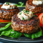 Hamburguesas de Res Rellenas de Feta y Bajas en Carbohidratos