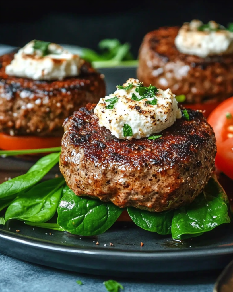 Hamburguesas de Res Rellenas de Feta y Bajas en Carbohidratos