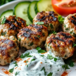 Koftas de Pollo Sabrosas con Salsa de Yogur de Ajo Cítrico