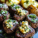 Papas al Horno Rellenas de Bocados de Carne Asada con Mantequilla de Ajo y Hierbas