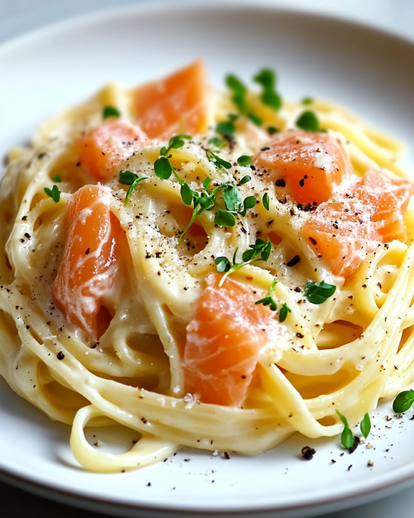 Pasta Carbonara con Salmón Ahumado