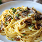 Pasta con Puerros Caramelizados y Champiñones al Gruyère
