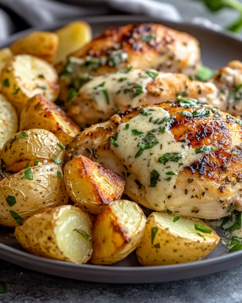 Pollo y Papas en Salsa Cremosa de Ajo y Parmesano