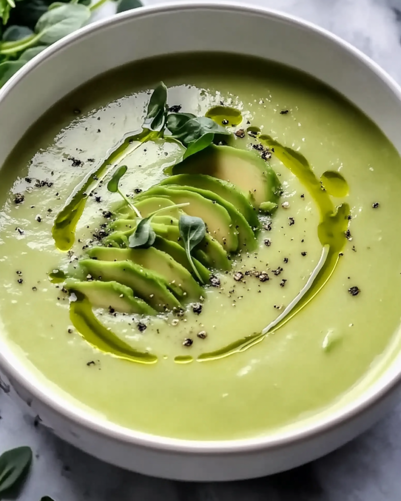 Sopa Cremosa de Espárragos con Hierbas Frescas y Placer de Aguacate