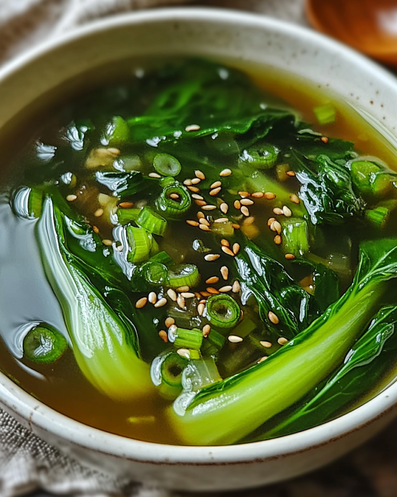 Sopa Salada de Bok Choy con Ajo y Jengibre