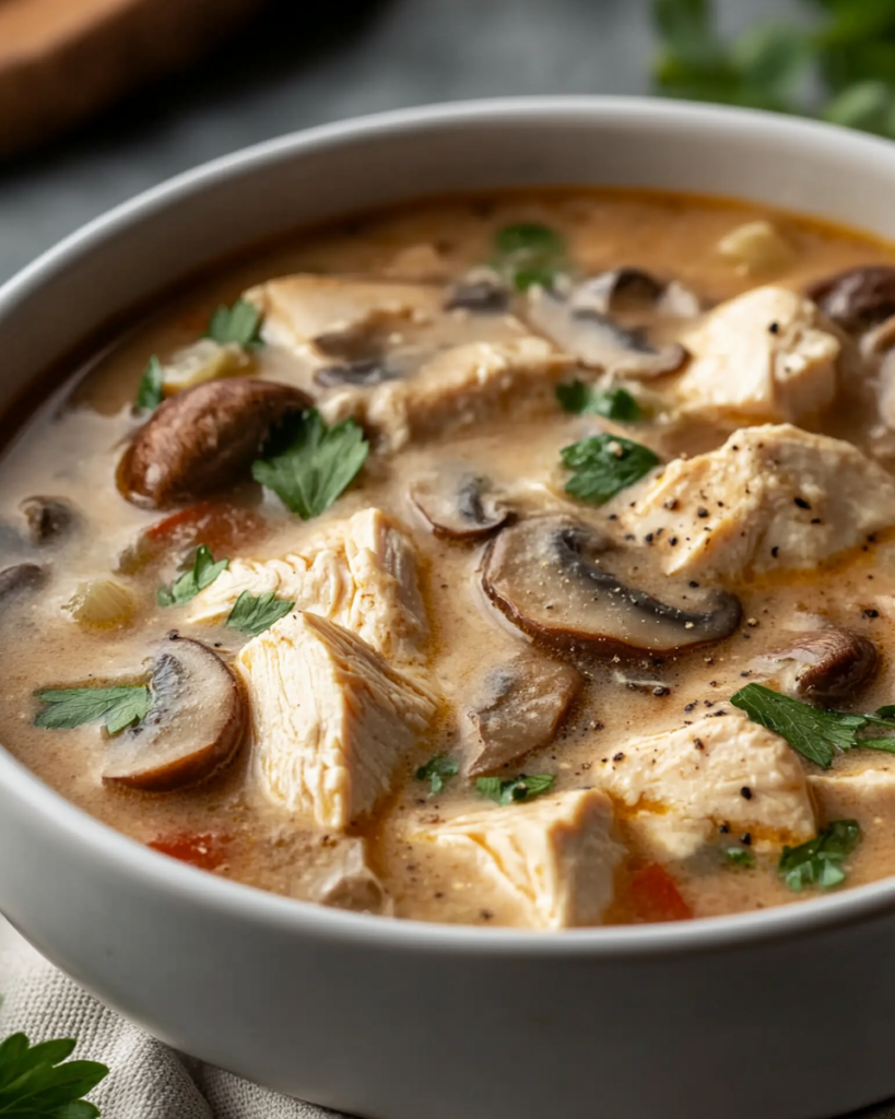 Sopa de Pollo a la Rotisserie con Champiñones