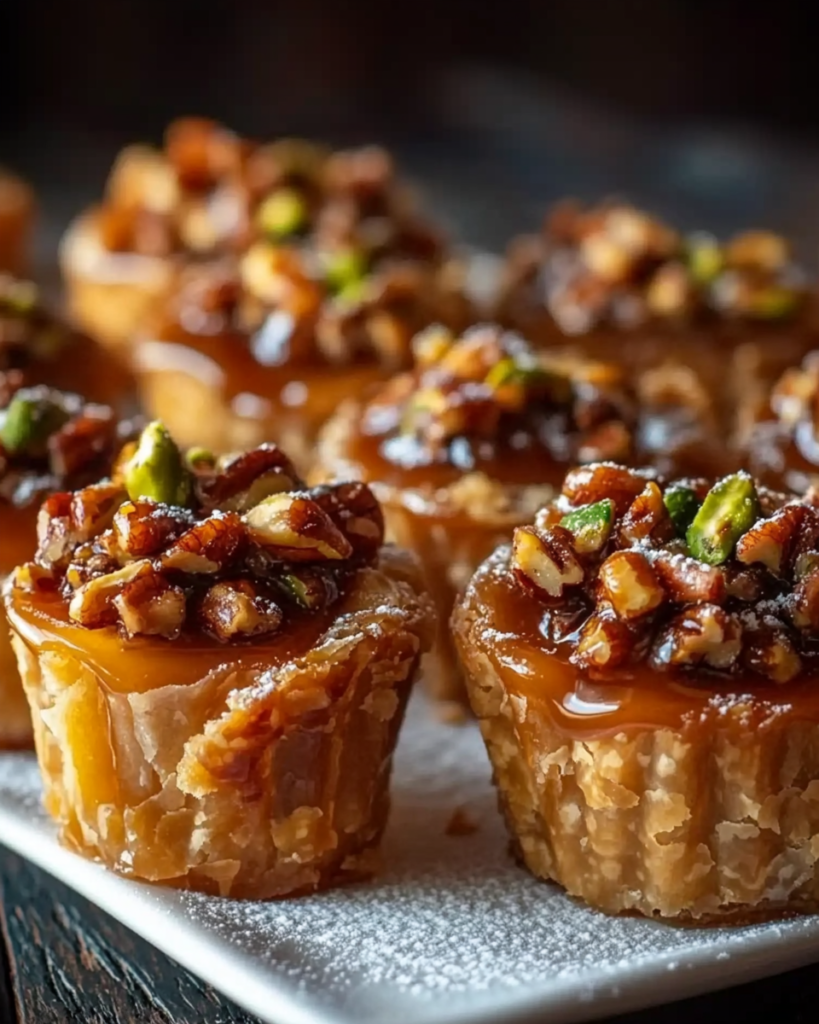 Tazas de Baklava de Caramelo y Nueces Pecanas