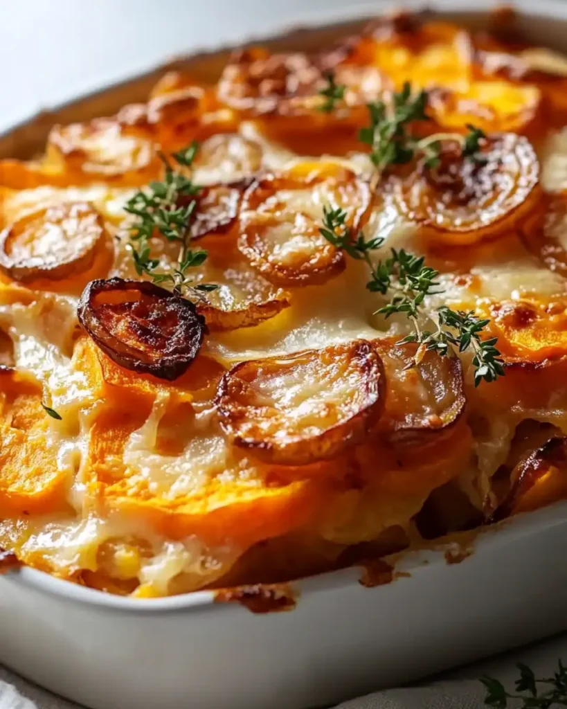 Gratin de Batata con Cebollas Caramelizadas y Queso First Image First Image