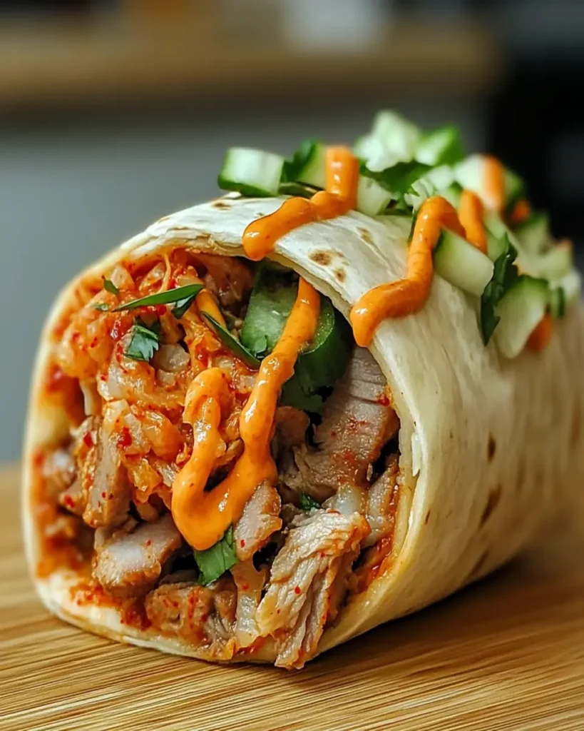 Burrito Coreano Sabroso con Cerdo Cocido a Fuego Lento y Mayonesa de Kimchi First Image First Image