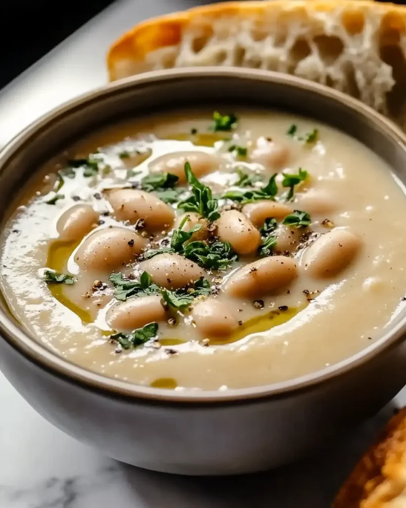 Sopa cremosa de frijoles blancos al estilo toscano First Image First Image