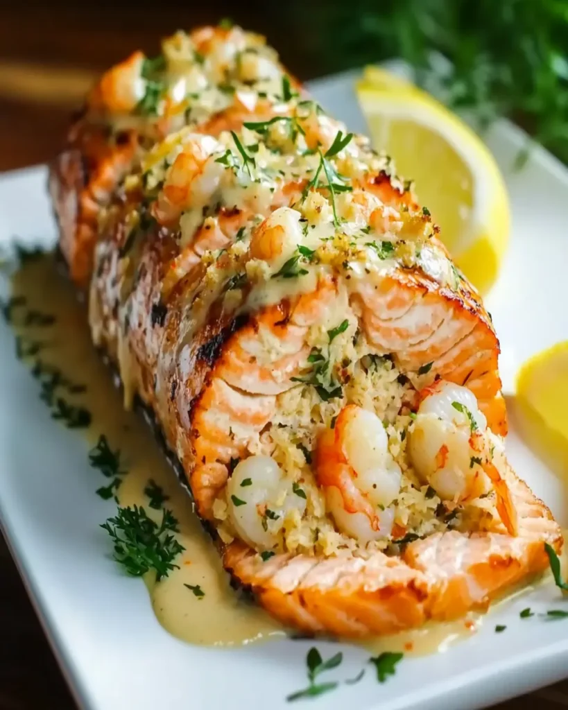 Salmón Relleno de Cangrejo y Camarones que Sorprende a Todos First Image First Image